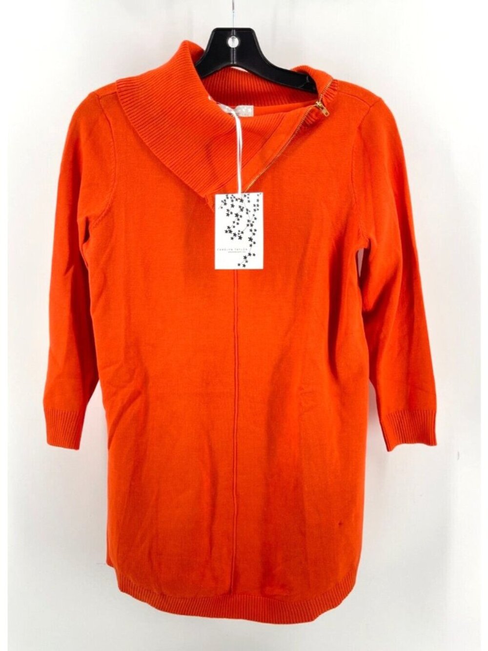 NWT Carolyn Taylor Women's Orange 3/4 Sleeve Split Zip Neck Sweater Size Small
